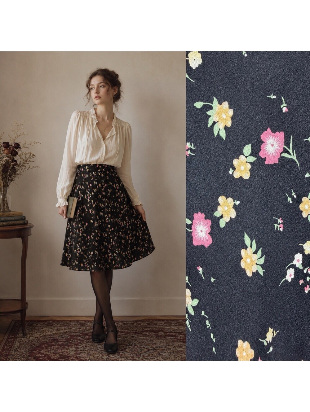Jones New York Womens 100% Silk Knee Length Circle Skirt Size 16 Floral Romantic